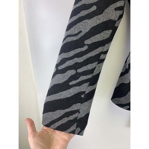 BOGO Sandro Jacket Black Gray Zebra Striped Button Collared Belted Scoop Women L - Picture 3 of 12